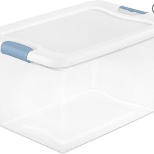 30-Pack Latching Box, Under Bed Storage Bins with Lids, Clear Plastic, 64 Quart - Heavy-Duty Organizing Containers for Closet, Bathroom, and Office