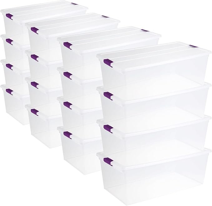 16-Pack 110 Quart ClearView Latch Box, Stackable Organizer Bins with Latching Lids - Clear Plastic Organization Containers for Closet, Bedroom, Shelving Units and Everyday Home Storage