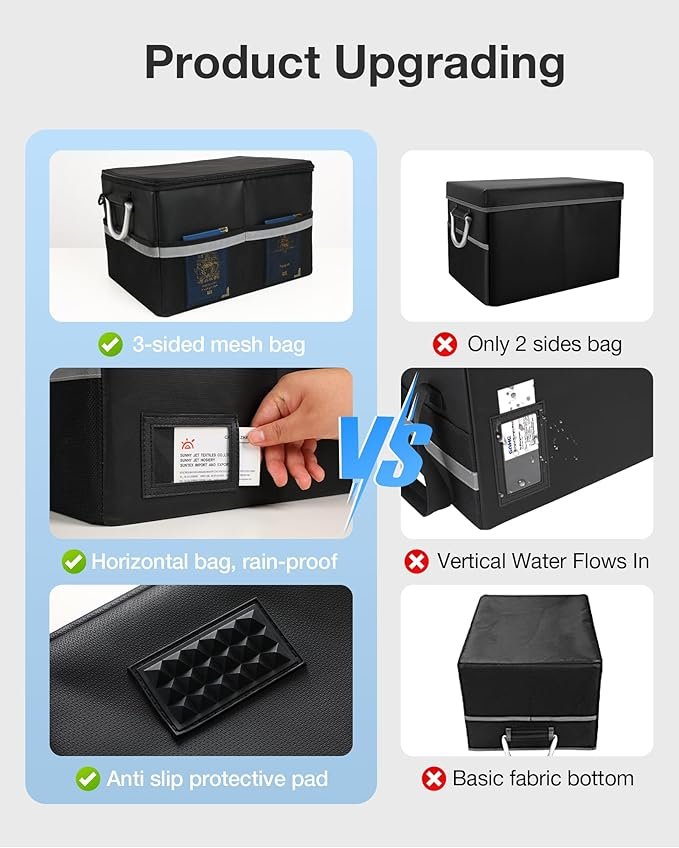 Fireproof Document Box, File Organizer for Hanging File Folders, Portable File Boxes with Handle, Fire Proof Safe for Home Documents, Important File Boxes with Lock, Safe Box Fireproof Waterproof - Image 2