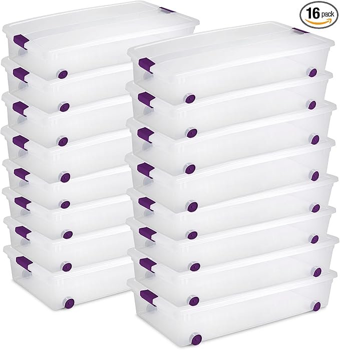 16-Pack 60 Quart ClearView Latch Box, Wheeled Underbed Organizer Bins with Latching Lids - Clear Plastic Organization Containers for Closet, Bedroom, Shelving Units and Everyday Home Storage