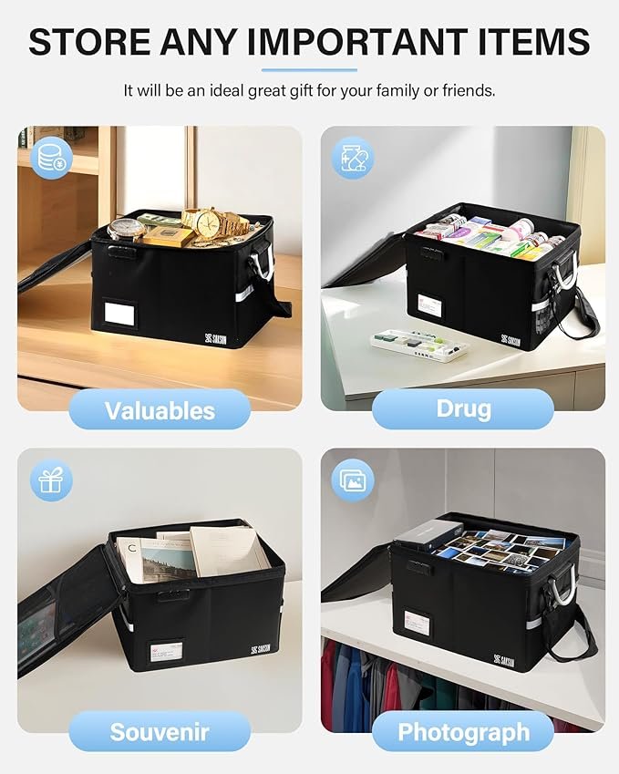 Fireproof Document Box, File Organizer for Hanging File Folders, Portable File Boxes with Handle, Fire Proof Safe for Home Documents, Important File Boxes with Lock, Safe Box Fireproof Waterproof - Image 7